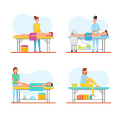 Massage Relieving from Back Pain Icons Set Vector