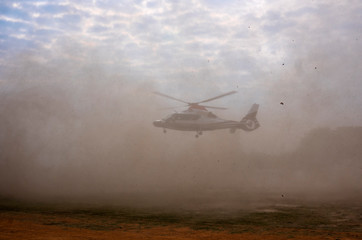 Fototapeta na wymiar Helicopter landing