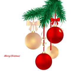 Christmas balls. Festive illustration. Bow. Tape. Christmas decorations.