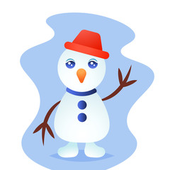 cute waving snowman wear red hat merry christmas happy new year holiday concept flat