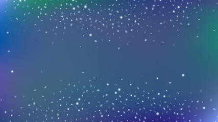 Flying snow background. Card or banner with flakes confetti scatter frame, snow elements. Holiday Illustration for Merry Christmas Card. Gradient base.