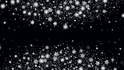 Flying snow background. Bbright, White, Shimmer, Glowing, Scatter, Falling background. Vector paper illustration. Black base.
