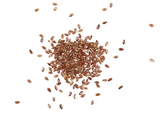 Flax seed, linseed pile isolated on white background, top view