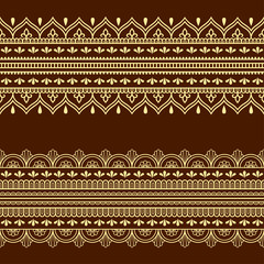 Set of seamless borders for design, application of henna, Mehndi and tattoo. Decorative pattern in ethnic oriental style.