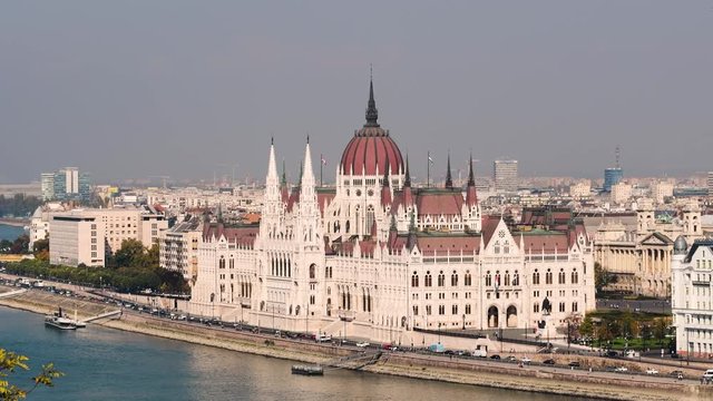 Budapest Parliament. City skyline and Danube river, Hungary