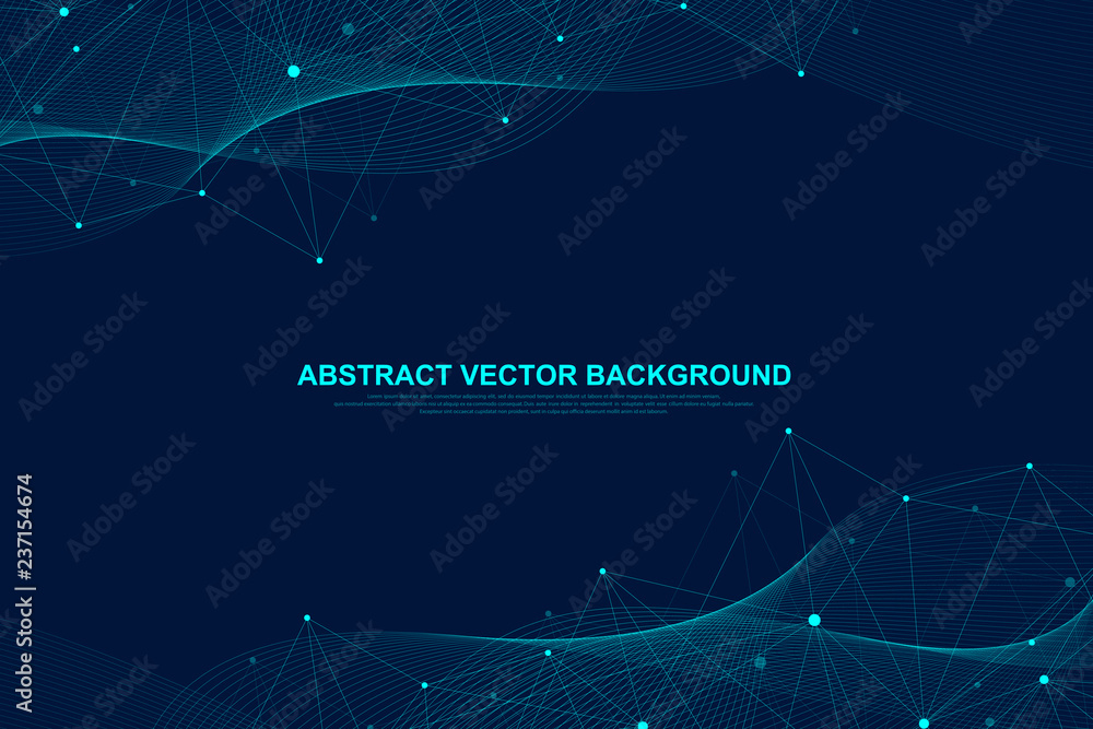 Poster Abstract plexus background with connected lines and dots. Plexus geometric effect Big data with compounds. Lines plexus, minimal array. Digital data visualization. Vector illustration