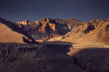 Beautiful evening mountain landscape in the Upper Mustang, Nepal