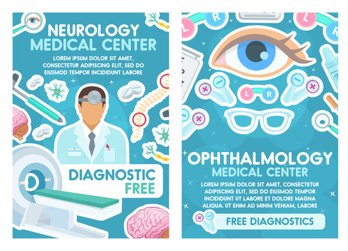 Neurology and ophthalmology doctors medical poster