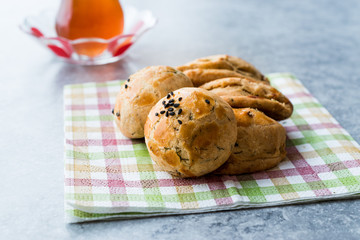 Salty Turkish Pastry with Dill and Traditional Turkish tea.