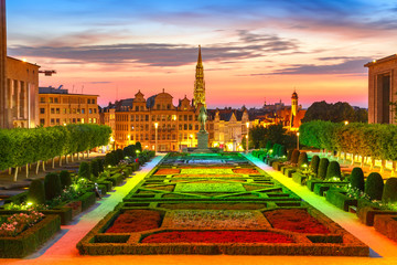 Brussels City Hall and Mont des Arts area at sunset in Brussels, Belgium