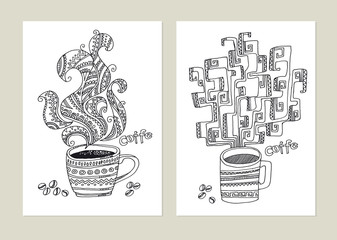 Coffee cup with steam naive line art coloring
