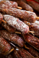 Pork sausages on a market stall
