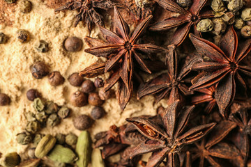Different aromatic spices, closeup