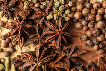 Different aromatic spices, closeup