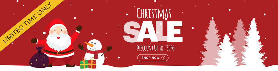 Santa's Christmas sale horizontal advertising banner. Ready for web