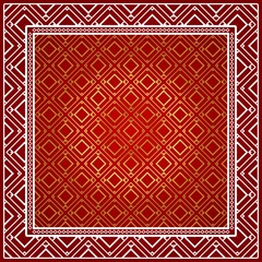 Template Print for Fabric. Pattern of Geometric ornament with Border. illustration. Seamless. For Print Bandana, Shawl, Carpet