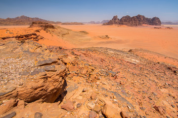 Fototapeta premium Desert landscape in Southern Jordan, Wadi Rum, Jordan, Middle East.