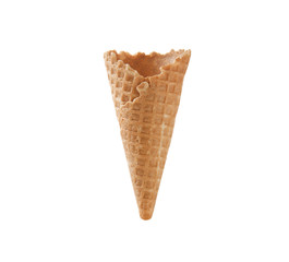Waffle cone on white background