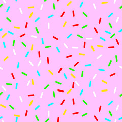 vector Seamless background with pink donut glaze. Decorative bright sprinkles texture pattern design