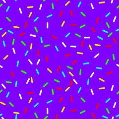 vector Seamless background with violet donut glaze. Decorative bright sprinkles texture pattern design