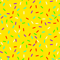 vector Seamless background with yellow donut glaze. Decorative bright sprinkles texture pattern design