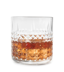 Glass of whisky on white background