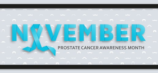 Prostate cancer awareness month background with blue ribbon