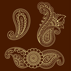 Set of Mehndi flower pattern for Henna drawing and tattoo. Decoration in ethnic oriental, Indian style.