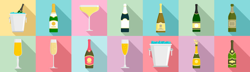 Champagne icon set. Flat set of champagne vector icons for web design © anatolir