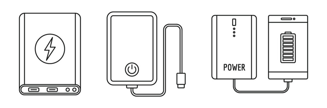 Phone Power Bank Icon Set. Outline Set Of Phone Power Bank Vector Icons For Web Design Isolated On White Background