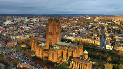 Obraz premium Aerial view of Liverpool cathedral built on St James's Mount