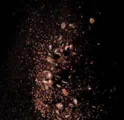 Zelfklevend Fotobehang Coffee powder and coffee beans splash or explosion flying in the air © showcake