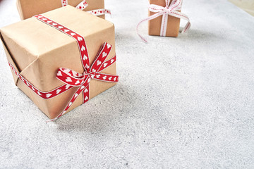 gift box with ribbon on snow