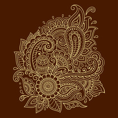 Mehndi flower pattern in frame for Henna drawing and tattoo. Decoration in ethnic oriental, Indian style.