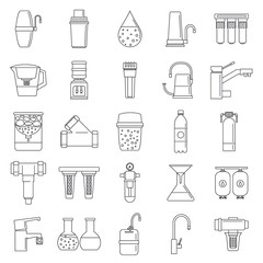 Filter water system icon set. Outline set of filter water system vector icons for web design isolated on white background