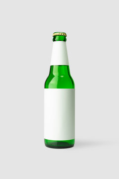 Green Beer bottle with blank white label, clipping path