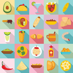Mexican food icon set. Flat set of mexican food vector icons for web design