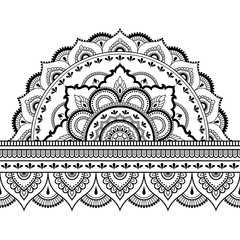 Seamless borders with mandala for design, application of henna, Mehndi and tattoo. Decorative pattern in ethnic oriental style.