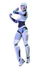 3D Rendering Female Robot on White