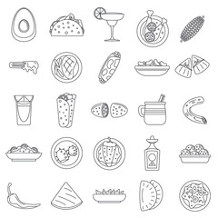Healthy mexican food icon set. Outline set of healthy mexican food vector icons for web design isolated on white background