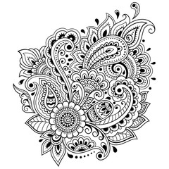 Mehndi flower pattern in frame for Henna drawing and tattoo. Decoration in ethnic oriental, Indian style.