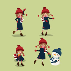 Cute girl in winter custom with Christmas elements collection.