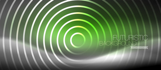 Obraz premium Neon circles abstract background, shiny lines