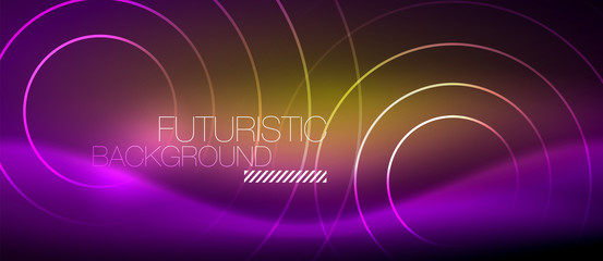 Neon glowing techno lines, hi-tech futuristic abstract background template with square shapes
