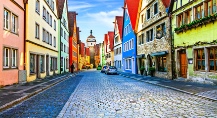 Landmarks of Germany - Rothenburg ob der Tauber in Bavaria. Famous traditional village with colorful houses
