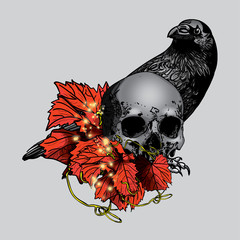 skull and leaves