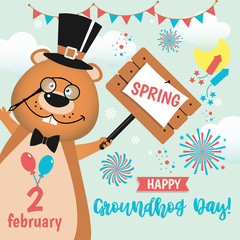 Happy Groundhog Day design with cute and funny groundhog