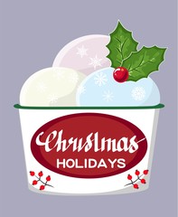 isolated object of a ice cream. Hand drawn Christmas card. Merry Christmas and New Year typography. Cute holidays greeting card, invitation, poster and templates. Vector.