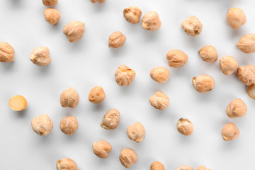Dried chickpeas on white background