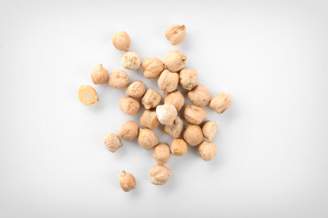 Dried chickpeas on white background